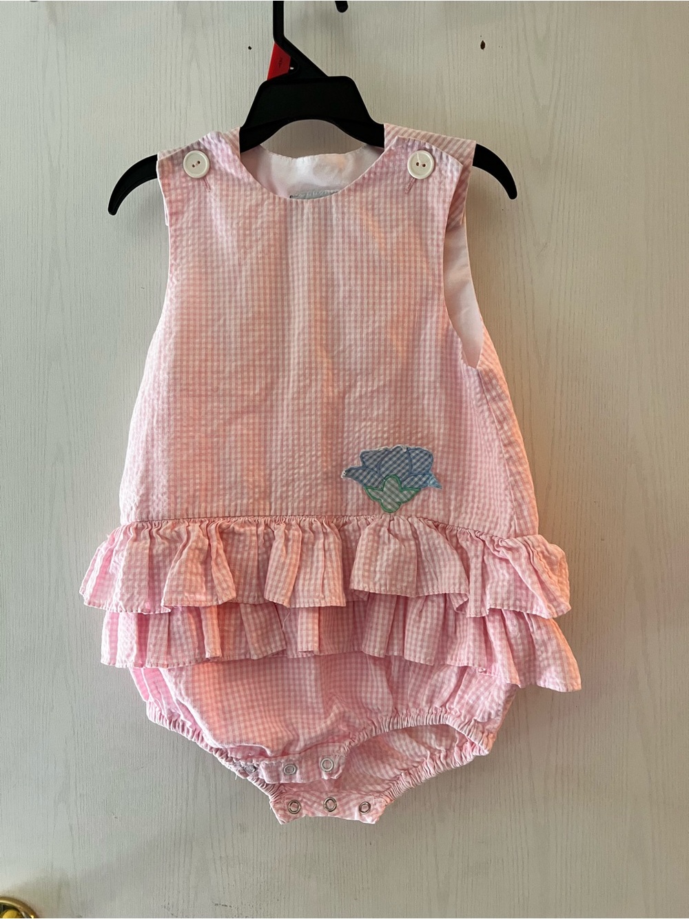 Girls Pink Gingham Ruffle Romper